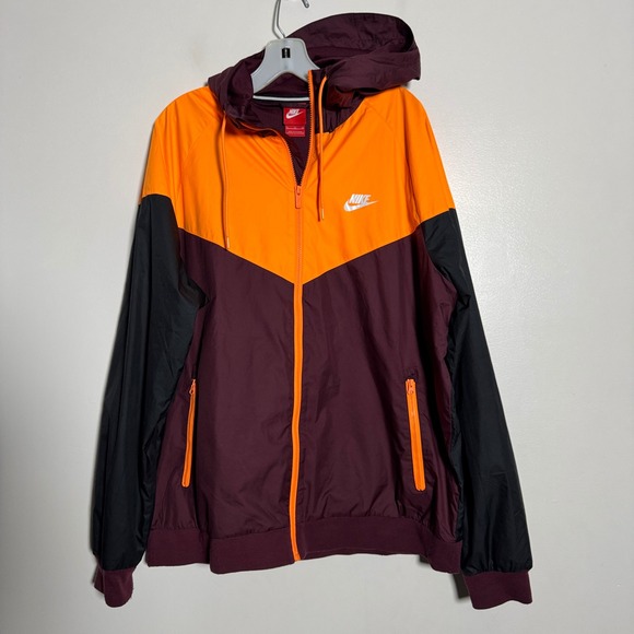 Nike Other - Nike Windrunner Hooded Jacket Orange Burgundy Black Colorblock Zip Up Mens XL